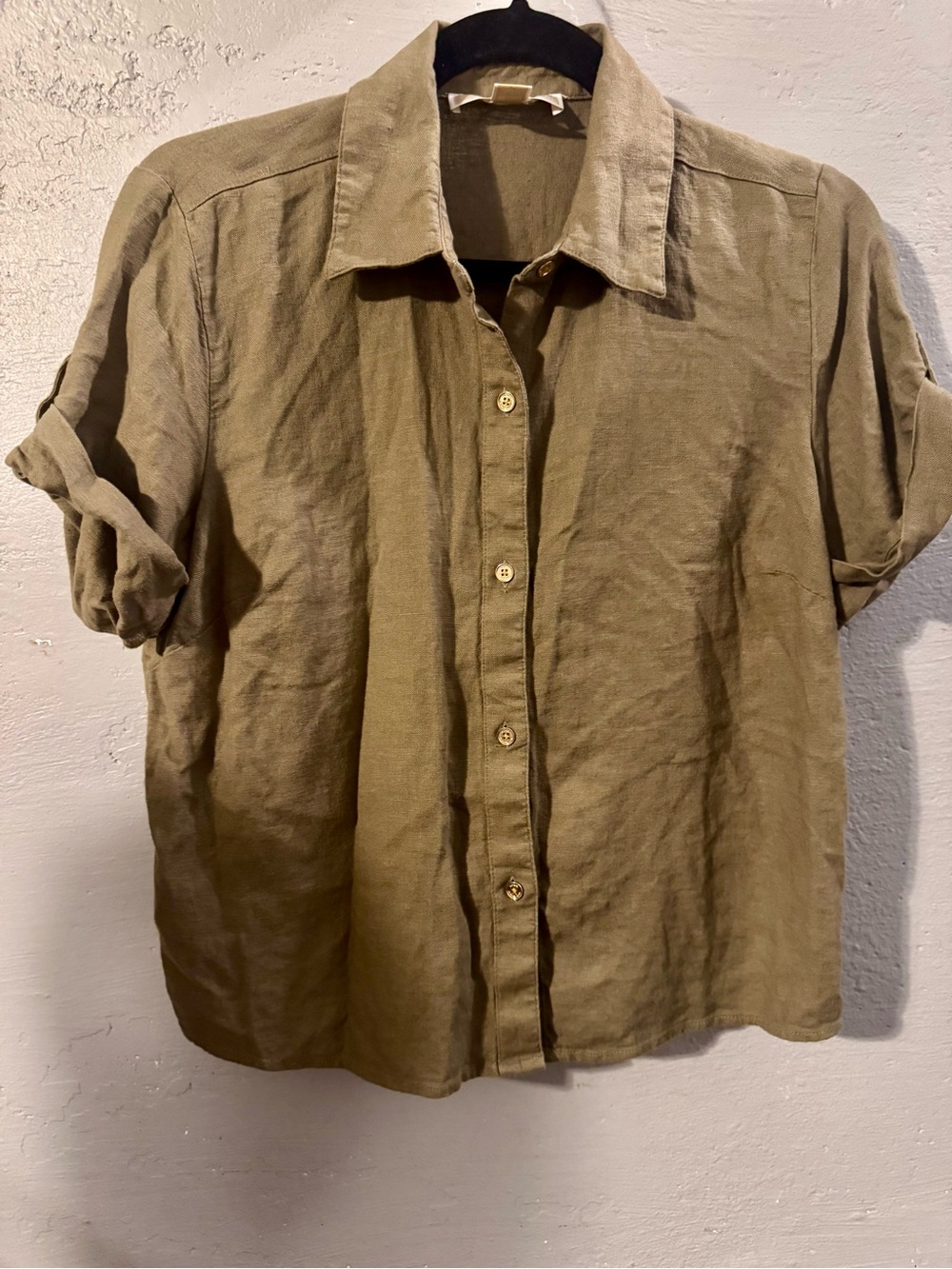 Michael Kors Olive Green Short-Sleeve Button Down Shirt